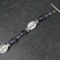 Estate Sterling Amethyst Faith Hope Love Toggle Bracelet 7.5 Inches