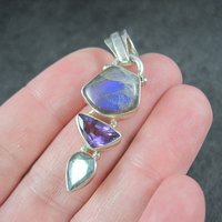 Vintage Sterling Labradorite Amethyst Pendant