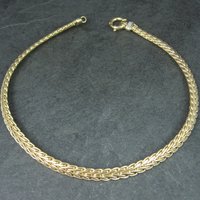 Italian 14K Yellow Gold and Diamond Wheat Chain Necklace 16.5 Inches