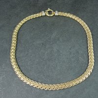 Italian 14K Yellow Gold and Diamond Wheat Chain Necklace 16.5 Inches