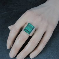 Mens Sterling Faux Malachite Ring Size 12