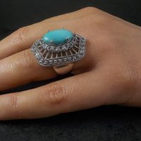 Vintage Sterling Turquoise White Topaz Ring Size 6