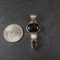 Vintage Sterling Rutilated Smoky Quartz Pearl Pendant