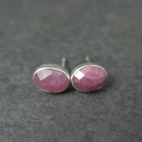 Vintage Sterling Faceted Oval Ruby Stud Earrings