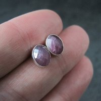 Vintage Sterling Faceted Oval Ruby Stud Earrings