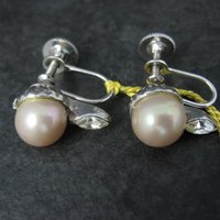 Vintage Famo Pearl Rhinestone Screw Back Earrings