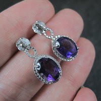 90s Sterling Amethyst Earrings New Old Stock