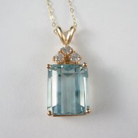 Vintage 14K 14.8 Carat Blue Topaz Diamond Pendant