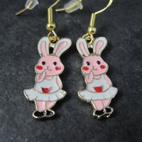 Vermeil Sterling Pink Enamel Bunny Rabbit Earrings