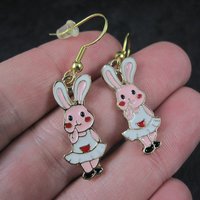 Vermeil Sterling Pink Enamel Bunny Rabbit Earrings