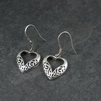 Vintage Sterling Filigree Heart Earrings