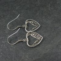 Vintage Sterling Filigree Heart Earrings