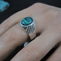 Mens Vintage Sterling Malachite Ring Multiple Sizes Available New Old Stock