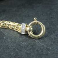 Italian 14K Yellow Gold and Diamond Wheat Chain Necklace 16.5 Inches