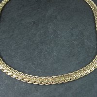 Italian 14K Yellow Gold and Diamond Wheat Chain Necklace 16.5 Inches