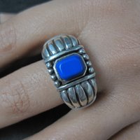 Vintage Sterling Faux Lapis Ring Size 14