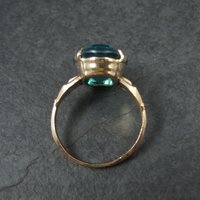 Antique Gold Filled Teal Glass Ring Size 9