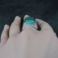 Mens Sterling Faux Malachite Ring Size 12