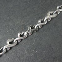 Vintage Sterling Diamond Illusion Heart Bracelet 6.25"