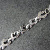 Vintage Sterling Diamond Illusion Heart Bracelet 6.25"