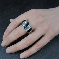 Vintage Mexican Sterling Onyx Inlay Ring Sizes 12.5 and 13.25