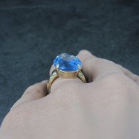 Antique Gold Filled Blue Glass Ring Size 6