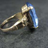 Antique Gold Filled Blue Glass Ring Size 6