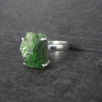 Vintage Sterling Raw Chrome Diopside Ring Size 8