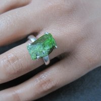 Vintage Sterling Raw Chrome Diopside Ring Size 8