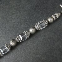 Vintage Bali Sterling Crystal Toggle Bracelet 7-8.25"