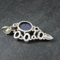 Large Sterling Blue Goldstone Amethyst Leaf Pendant