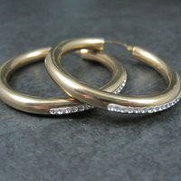 Vintage 14K Gold Crystal Latchback Hoop Earrings