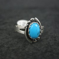 Dainty Southwestern Sterling Silver Turquoise Ring New Old Stock