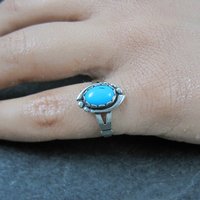 Dainty Southwestern Sterling Silver Turquoise Ring New Old Stock