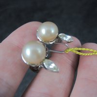 Vintage Famo Pearl Rhinestone Screw Back Earrings