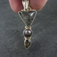 Vintage Sterling Rutilated Quartz Pearl Smoky Topaz Pendant