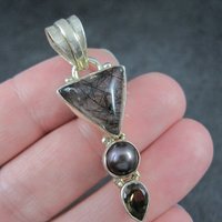 Vintage Sterling Rutilated Quartz Pearl Smoky Topaz Pendant