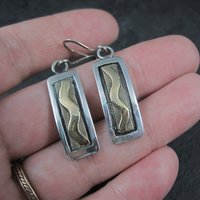 Southwestern Vintage Sterling 14K Wave Earrings