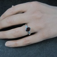 Vintage Sterling Garnet Solitaire Ring Size 6