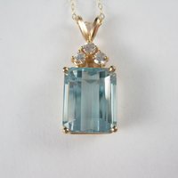 Vintage 14K 14.8 Carat Blue Topaz Diamond Pendant