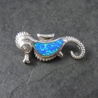 Vintage Sterling Blue Opal Seahorse Pendant