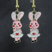 Vermeil Sterling Pink Enamel Bunny Rabbit Earrings