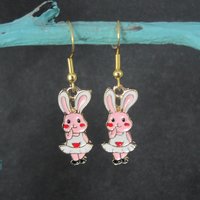 Vermeil Sterling Pink Enamel Bunny Rabbit Earrings