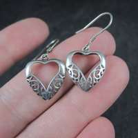 Vintage Sterling Filigree Heart Earrings