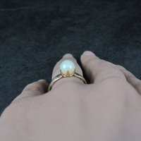 Vintage Gold Filled Pearl Solitaire Ring Old New Stock