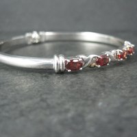 Vintage Sterling XO Garnet Bangle Bracelet 7.5 Inches