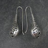 Large Sterling Filigree Heart Drop Earrings