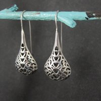 Large Sterling Filigree Heart Drop Earrings