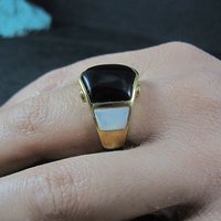 Vintage Vermeil Sterling Onyx Mother of Pearl Ring Size 8