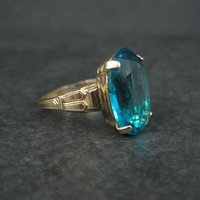 Antique Gold Filled Teal Glass Ring Size 9